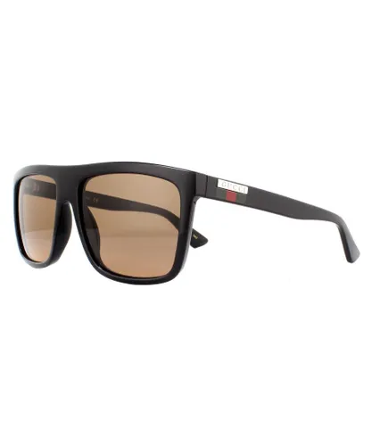 Gucci Square Mens Black Brown Sunglasses - One