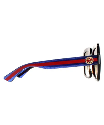 Gucci Square Womens Havana Glitter Blue and Red Brown Gradient GG0036SN - One