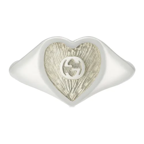 Gucci , Sterling Silver Enamel Heart Ring ,Gray female, Sizes: 53 MM, 51 MM, 55 MM