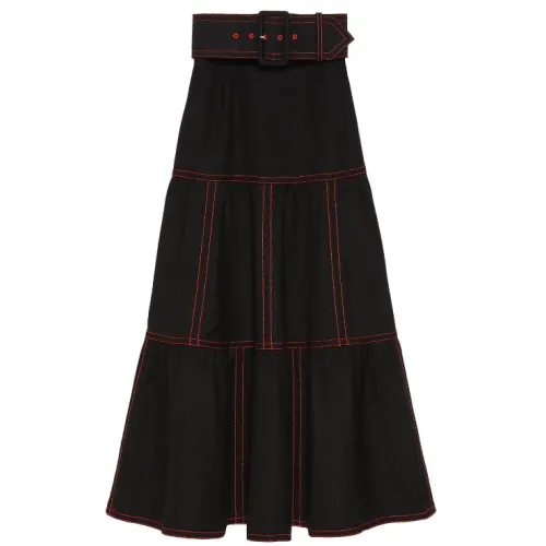 Gucci , top-stitch midi skirt ,Black female, Sizes: