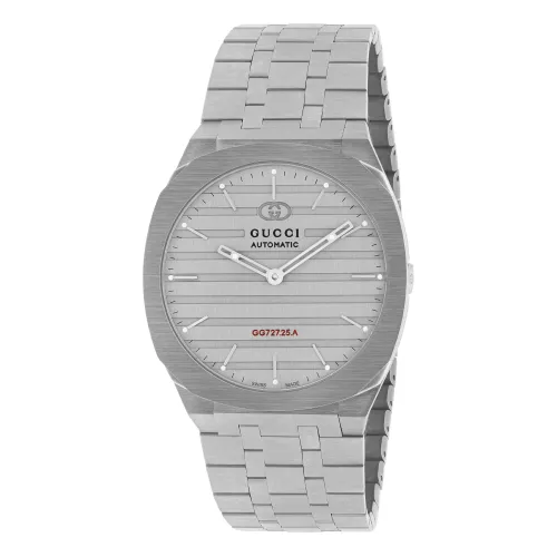 Gucci , Uomo/Donna - Ya163302 - 40mm 40 mm stainless steel multi layered case, heavy brushed grey dial with red Gg727.25.A caliber engraving, five lin...