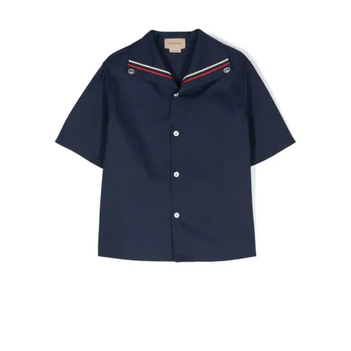 Gucci , Urban Blue Stretch Cotton Popeline Shirt ,Blue male, Sizes:
