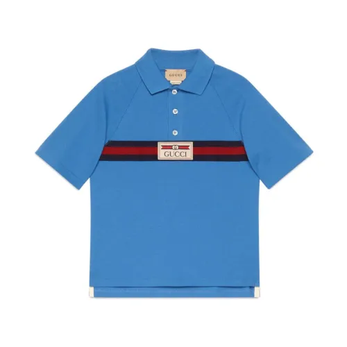 Gucci , Vintage Logo Polo with Green and Red Web Stripe ,Blue male, Sizes: