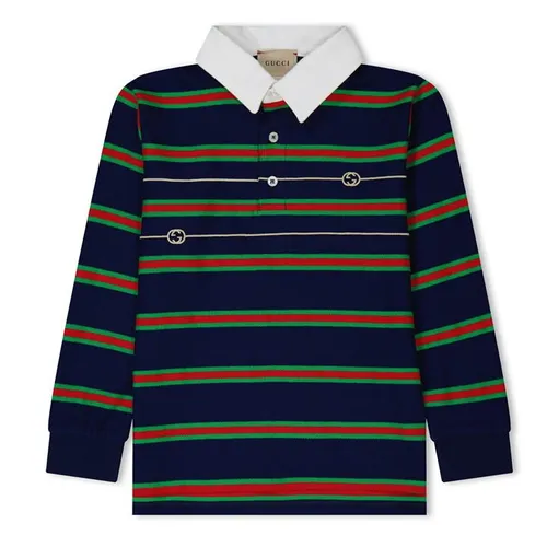 GUCCI Web-Stripe Rugby Polo Shirt - Blue