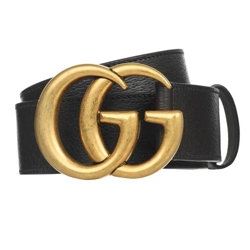 GUCCI Wide Leather Belt With Double G Buckle - Gold