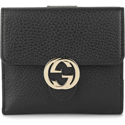 Gucci , Women's Black Leather Bifold Wallet with Gucci Logo ,Black female, Sizes: ONE SIZE