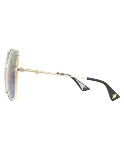 Gucci Womens Sunglasses GG0414S 003 Gold Grey with Multicolour Gradient Mirror Metal - One