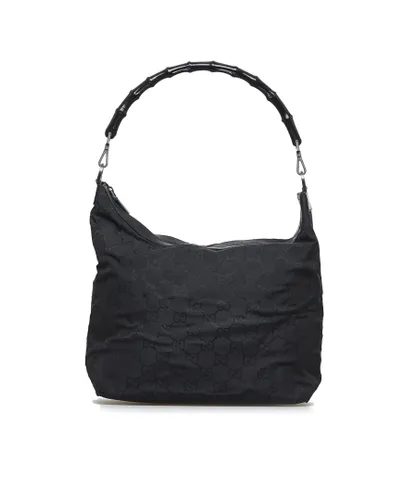 Gucci Womens Vintage Bamboo GG Nylon Shoulder Bag Black - One Size