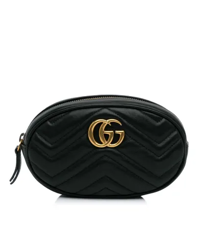 Gucci Womens Vintage Gg Marmont Matelasse Belt Bag Black Calf Leather - One Size
