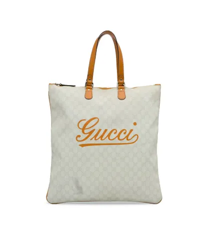 Gucci Womens Vintage GG Plus Tote White Fabric - One Size