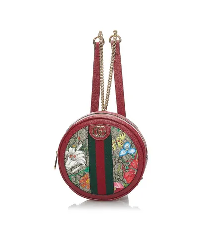 Gucci Womens Vintage GG Supreme Flora Ophidia Round Backpack Red - Beige Fabric - One Size