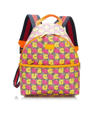 Gucci Womens Vintage GG Supreme Kids Strawberry Backpack Pink Fabric - One Size