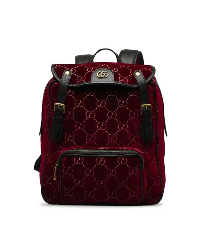Gucci Womens Vintage GG Velvet Double Buckle Backpack Red Velvet Fabric - One Size