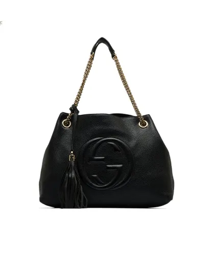 Gucci Womens Vintage Medium Soho Chain Tote Black Calf Leather - One Size