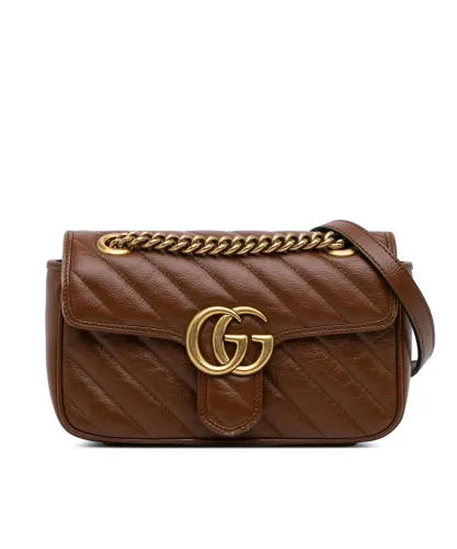 Gucci Womens Vintage Small GG Marmont Diagonal Shoulder Bag Brown Calf Leather - One Size