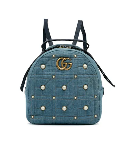 Gucci Womens Vintage Small GG Marmont Pearl Denim Backpack Blue - One Size