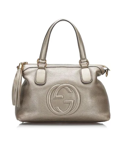 Gucci Womens Vintage Soho Working Satchel Silver Calf Leather - One Size