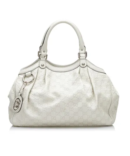 Gucci Womens Vintage ssima Sukey Tote White Calf Leather - One Size
