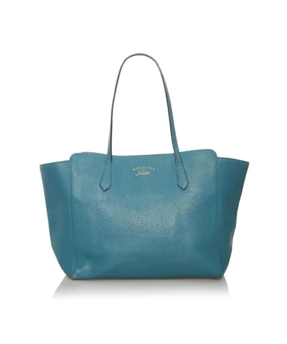 Gucci Womens Vintage Swing Leather Tote Bag Blue Calf Leather - One Size