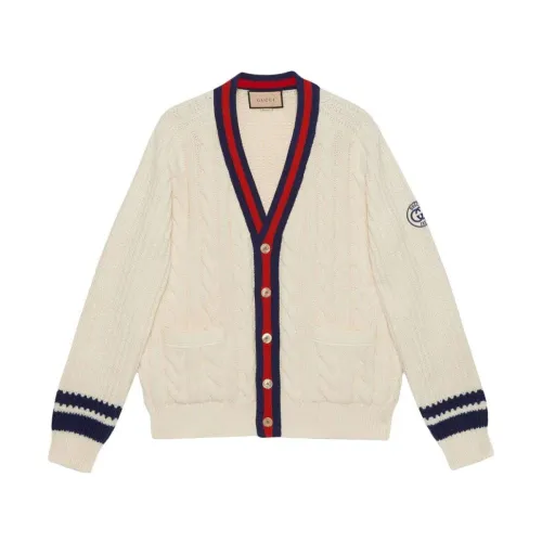 Gucci , Wool Cable Knit Cardigan with Signature Trim ,Beige male, Sizes: