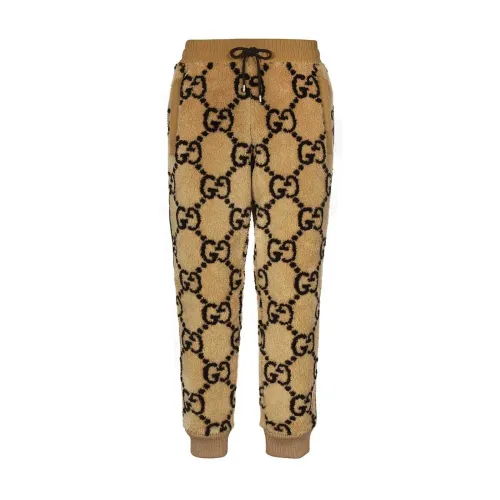 Gucci , Wool Sweatpants with Green and Red Web Panels ,Beige male, Sizes: