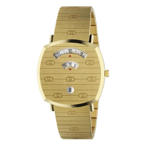 Gucci , Ya157409 - Yellow gold PVD case with Interlocking Gs, 3 windows indicating hour, minute and date, yellow gold PVD bracelet with Interlocking G...