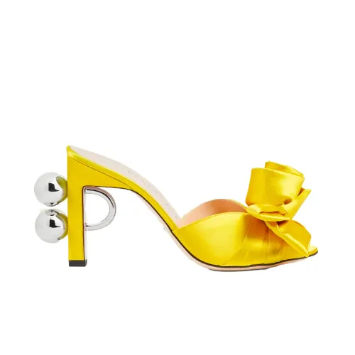 Gucci , Yellow Slip-On Satin Mules with Embellishments ,Yellow female, Sizes: