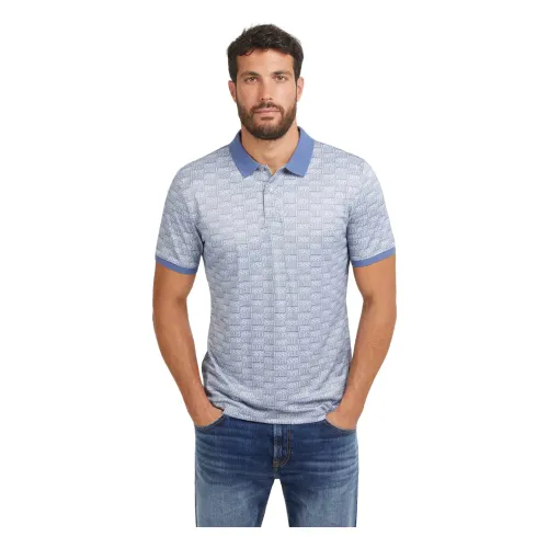 Guess , All Over Logo Print Polo Blue ,Blue male, Sizes: