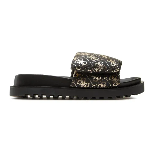 Guess , Black/Gold Womens Fabetzy Slippers ,Black female, Sizes:
