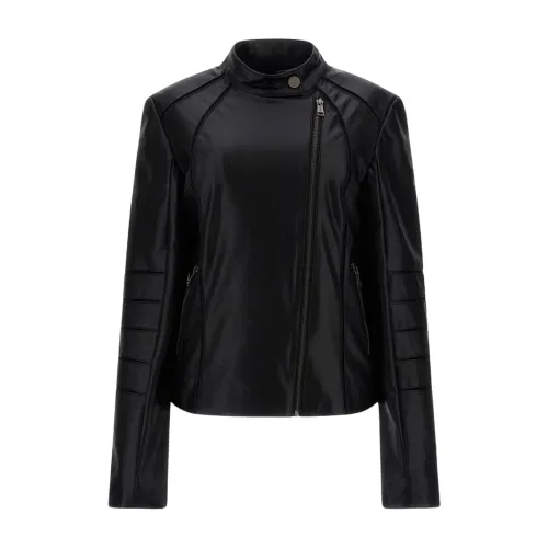Guess , Black Short Jacket with Asymmetric Zip ,Black female, Sizes: