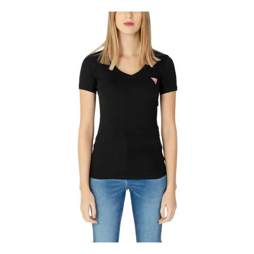 Guess , Black V-Neck T-Shirt for Women ,Black female, Sizes: