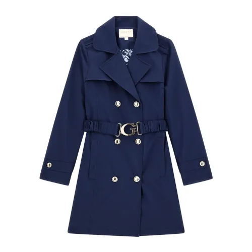 Guess , Blue Double-Breasted Canvas Trench Coat ,Blue female, Sizes: