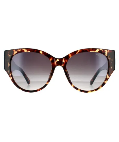 Guess Cat Eye Womens Dark Havana Smoke Mirror Sunglasses - Brown - One