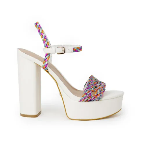 Guess , Coloured Block Heel Sandals for Women ,White female, Sizes: