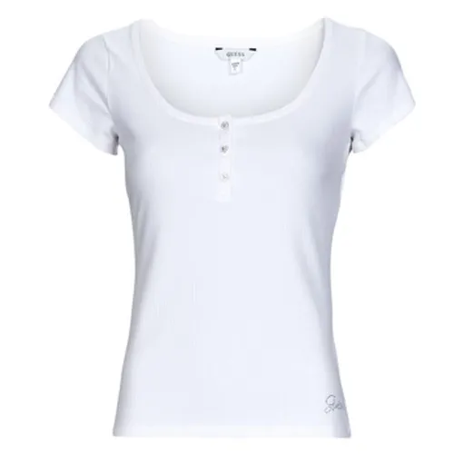 Guess  ES SS KARLEE JEWEL BTN HENLEY  women's T shirt in White
