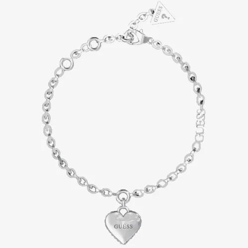 Guess Falling In Love Silver Tone Heart Chain Bracelet UBB02229RHL
