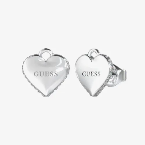Guess Falling In Love Silver Tone Heart Stud Earrings UBE02231RH