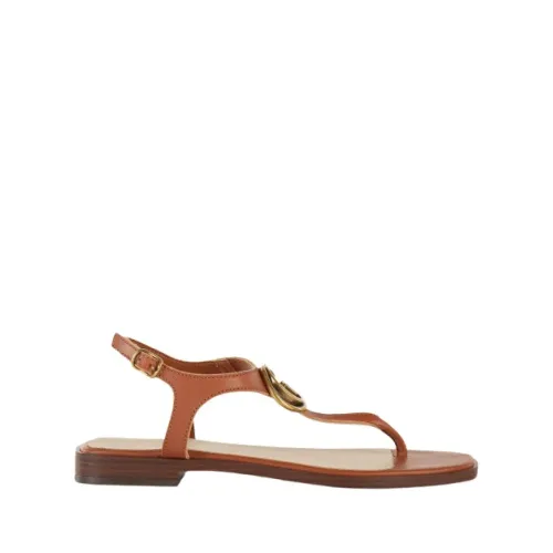 Guess , Flat Leather Ankle Strap Sandals ,Brown female, Sizes: