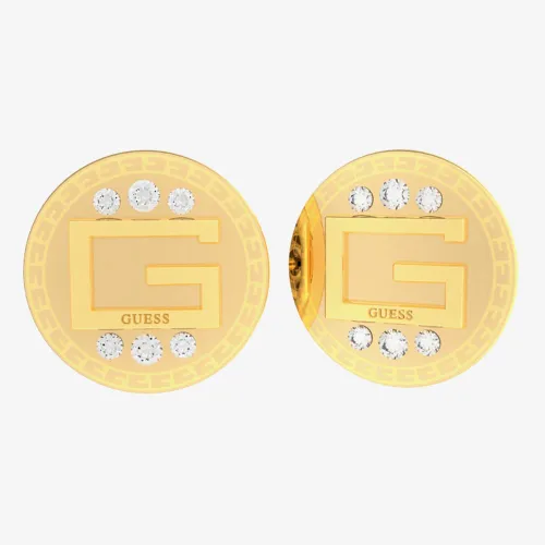 Guess G Solitaire Gold Tone Crystal Stud Earrings UBE01028YG