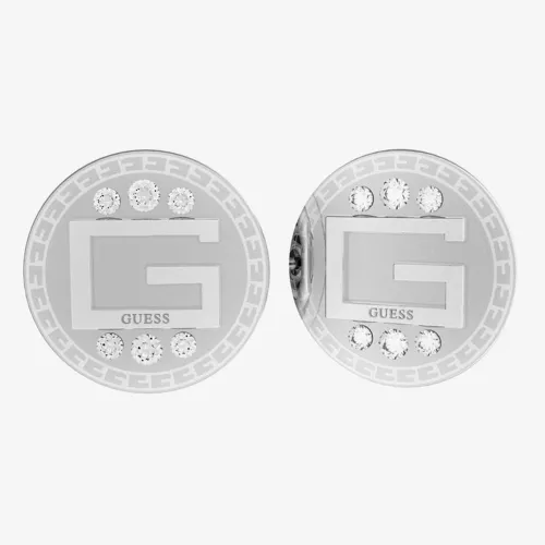Guess G Solitaire Silver Tone Crystal Stud Earrings UBE01028RH