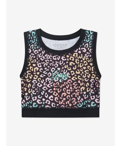 Guess Girls Leopard Print Crop Top - Pink Polyester/Elastane