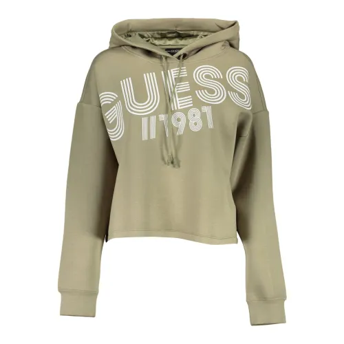 Guess , Green Viscose Hooded Sweatshirt with Print ,Green male, Sizes: