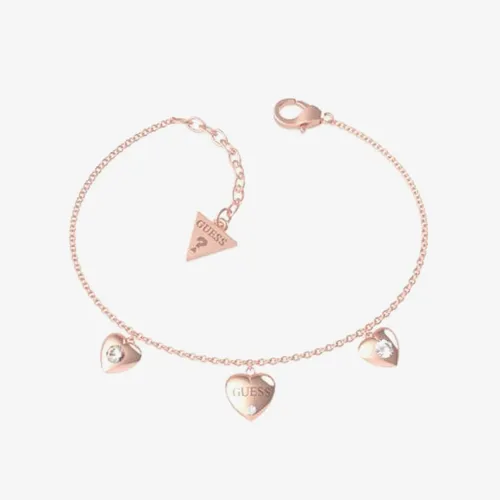 Guess Is For Lovers Rose Gold Tone Hearts Chain Bracelet UBB70039-L