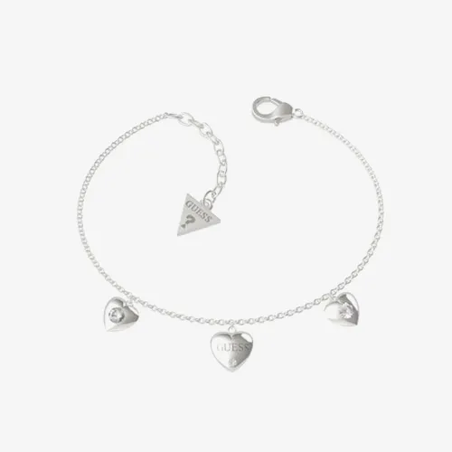 Guess Is For Lovers Silver Tone Hearts Chain Bracelet UBB70037-L