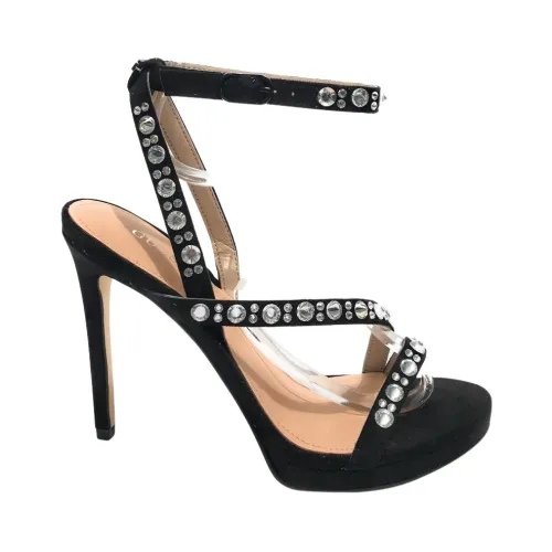 Guess , Kaiha TC 105 Black Suede Rhinestone Sandals ,Black female, Sizes: