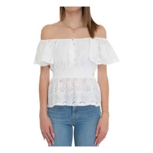 Guess , Lace Top with Sleeves and Elastic Waist ,White female, Sizes:
