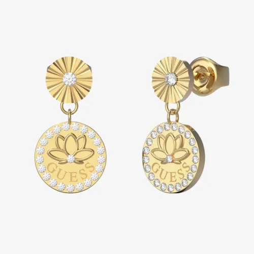 Guess Lotus Gold-Tone Crystal Dropper Earrings UBE01344YG