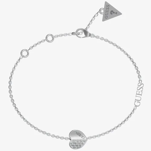 Guess Lovely Silver Tone Pave Crystal Heart Bracelet UBB03036RHL