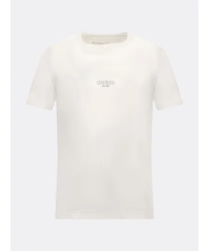 Guess Mens Aidy Crew Neck Short Sleeve T-Shirt - White