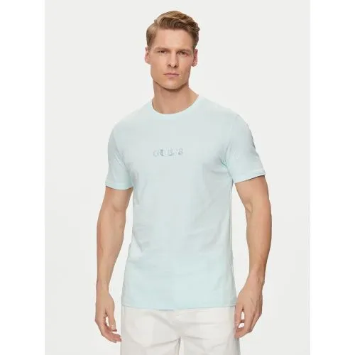 GUESS Mens Soft Aqua Multicolour Logo T-Shirt
